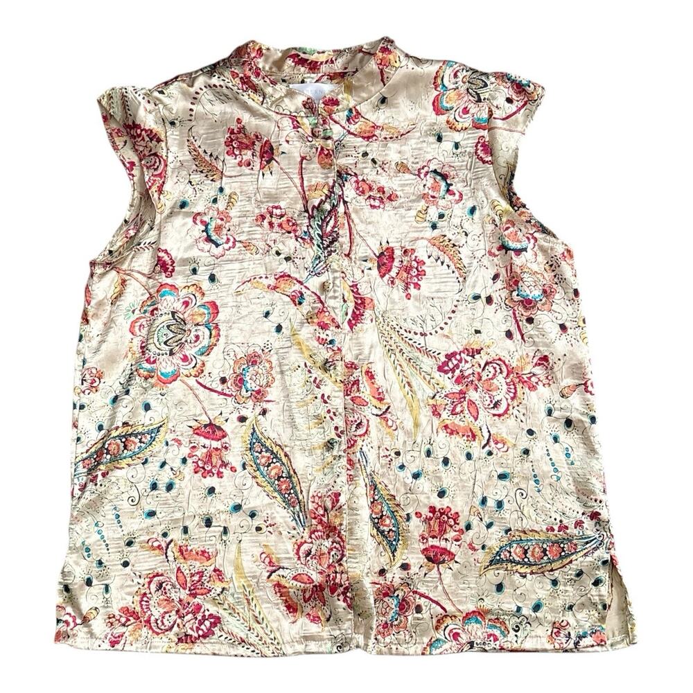 Cabernet Pajama Set Womens Medium Floral Paisley Textured 2 Piece Sleeveless - Picture 2 of 7